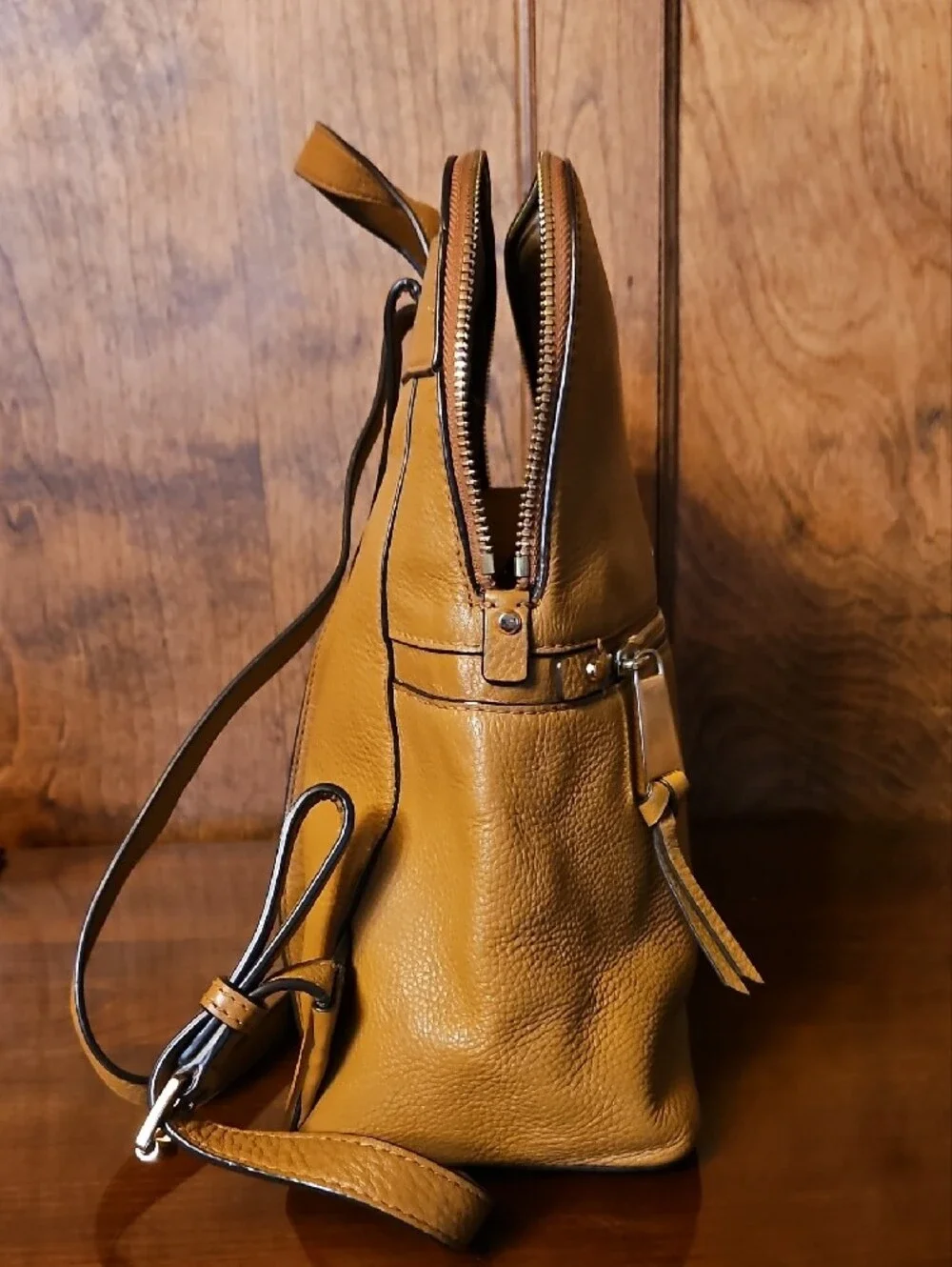 Michael Kors Cognac Pebbled Leather Backpack with Gold Hardware
